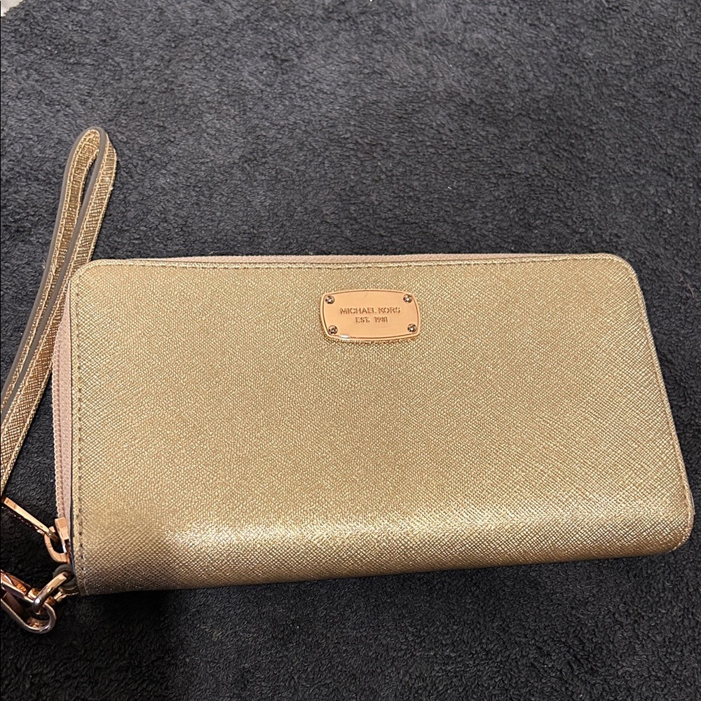 Michael Kors Metallic Gold Zip-Around Wristlet Wallet